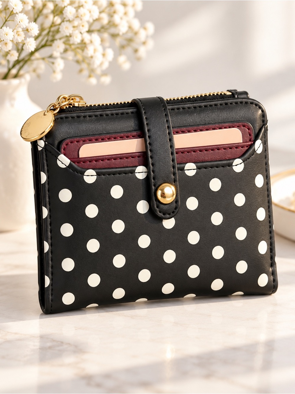 BCBG Generation Polka Dot Wallet Gold Hardware Retro Y2K Pin-up girl Preppy
